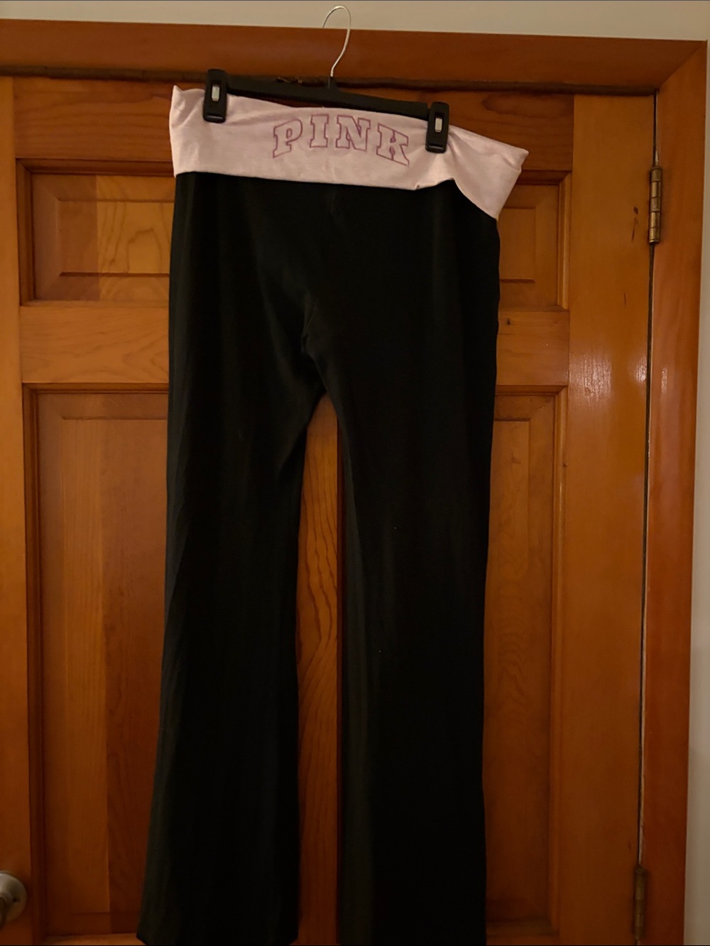 PINK Victoria's Secret Black Track Pants with Light Pink Fold-Over Waistband